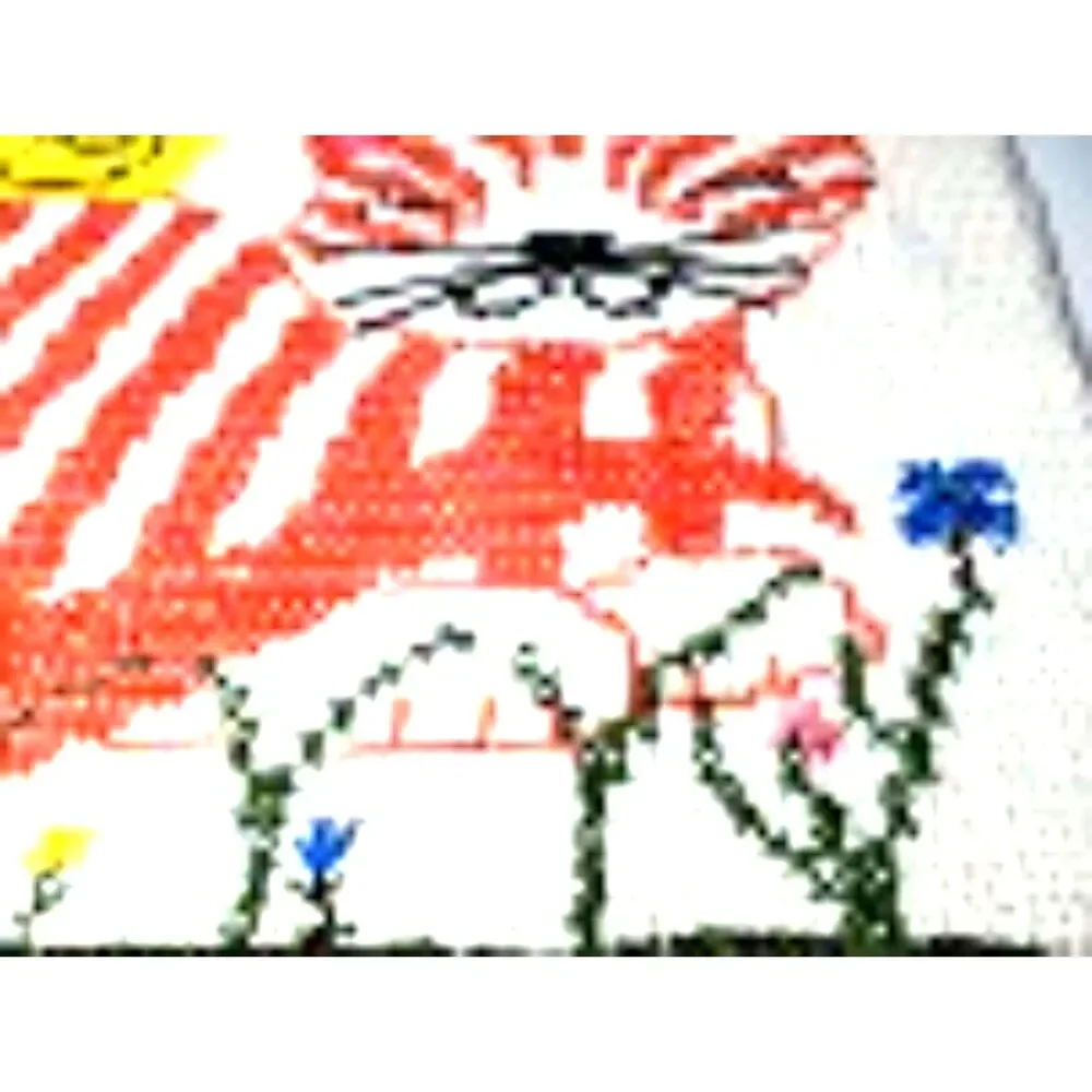 Handcrafted Cat & Bird Baby Wall Hanging | Vintage Crochet & Cross Stitch